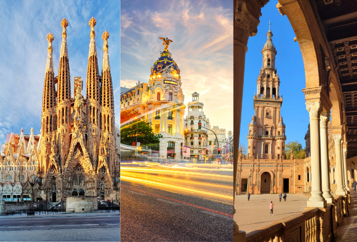 Barcelona, Madrid, Seville